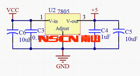 78L05三端穩(wěn)壓管與電容電路